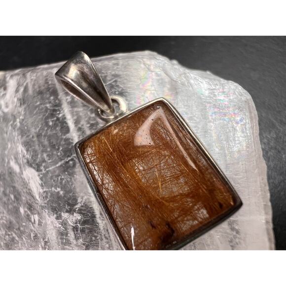 Vintage Nature Company Copper Rutilated Quartz Pendant 925 Sterling Silver - Picture 14 of 16